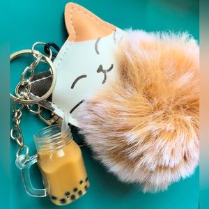 Fluffy Kitty & Boba Tea Key Chain